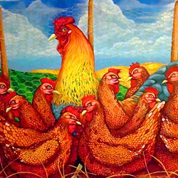 Brahma Rooster 30 in. x 30 in. Acrylic on Canvas