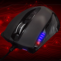 A gaming mouse modeled in Maya, rendered with Mental Ray, and composited in Photoshop.