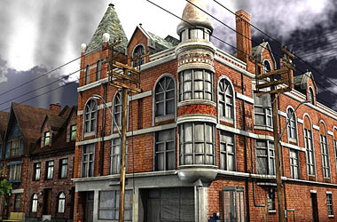 Environment Art - old corner building with surrounding neighborhood